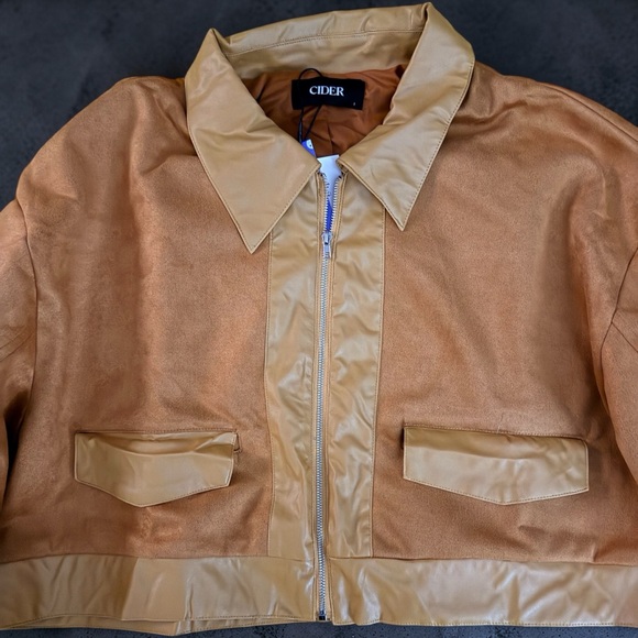 NEW WITH TAGS CIDER SUEDE ZIP UP COLLARED CROPPED RETRO JACKET SIZE LARGE - Picture 8 of 10